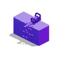 A purple 3D block with a pixelated chain and padlock on top, casting a shadow on a white background.