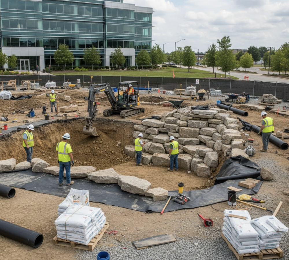 Commercial Pond Water Feature Installation