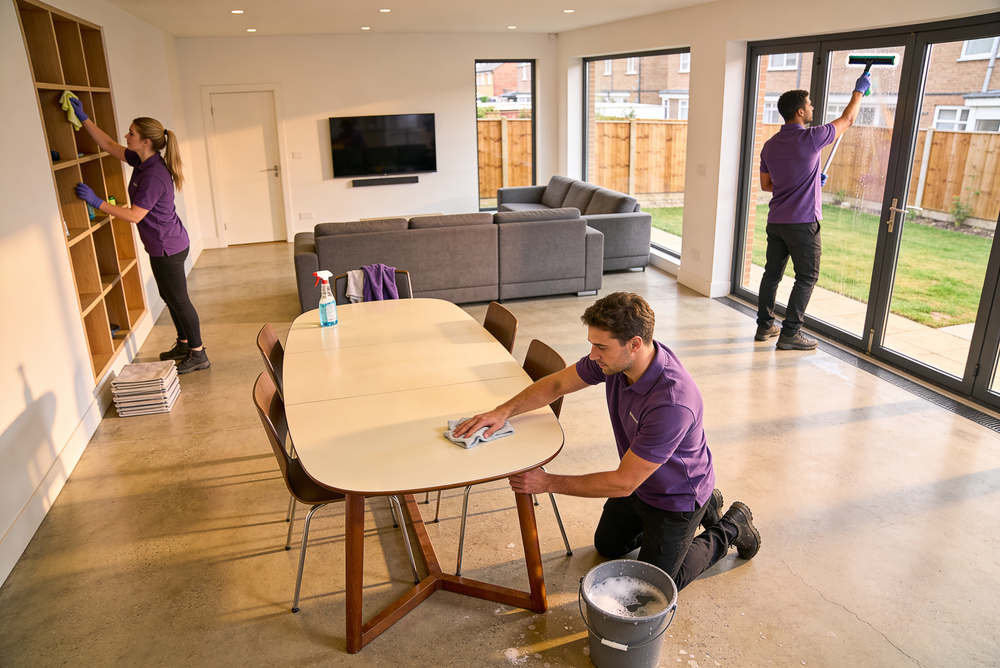Team Of Cleaners In Open Plan Living Space