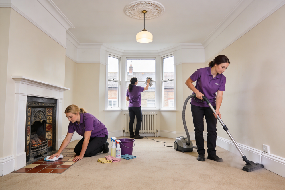 Team Of Female Cleaners In Living Room